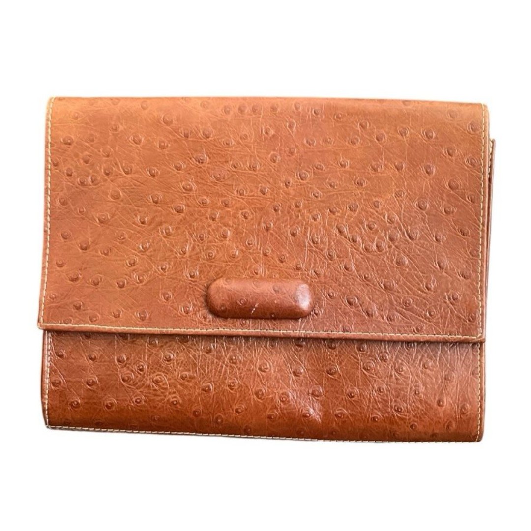 Unisa Brown Ostrich Skin Handbag Clutch Made in Uruguay 10-1/2 x 8-1/2 