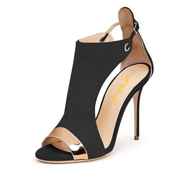 FSJ Women Fashion T-Strap Cut Out High Heeled Sandals Peep Toe Faux Suede Buckle