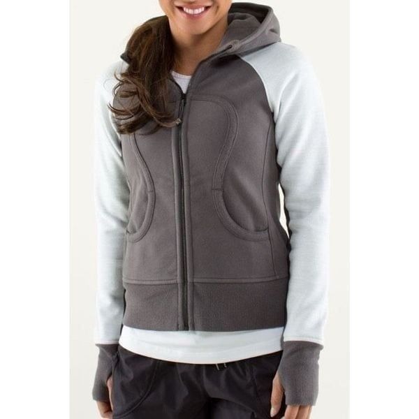 7* LULULEMON SCUBA 2 TONE GRAY FLEECE LINED HOOD HOODIE SWEATSHIRT JACKET