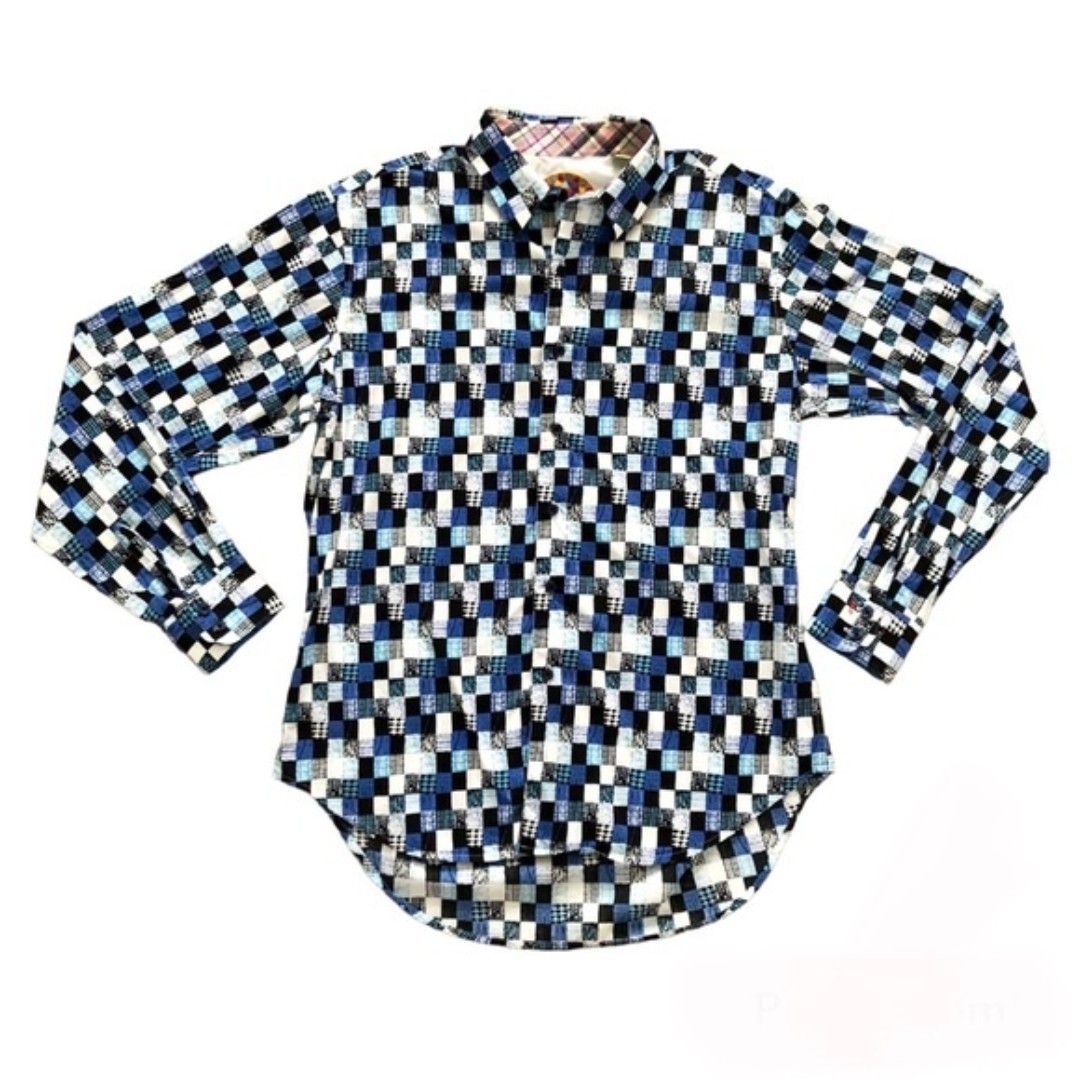 Robert Graham Men's Lendor Woven Long Sleeve Button Up Blue Black Check Medium