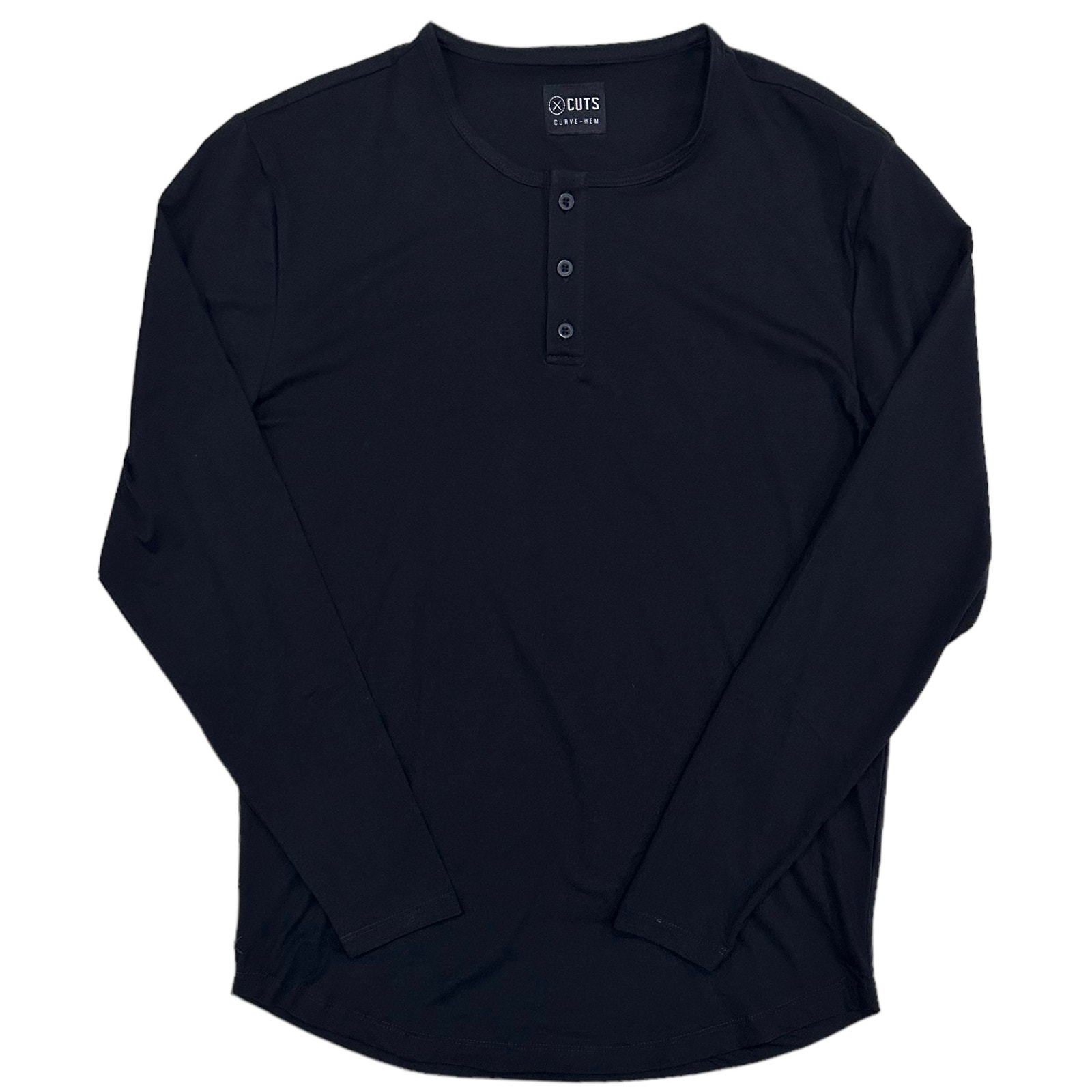 Cuts Clothing Men's Henley Curve Hem Signature Fit Long Sleeve Tee T-Shirt