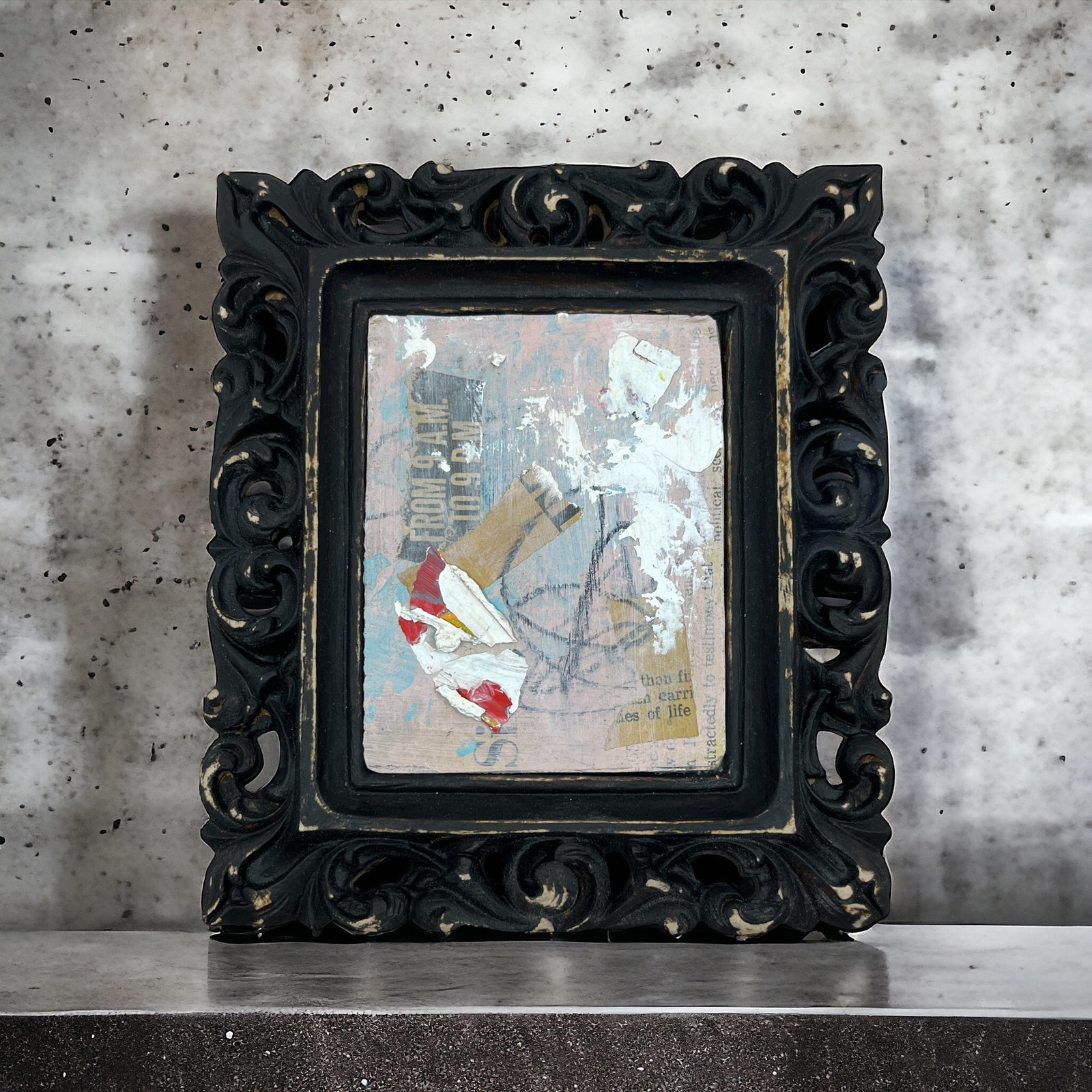 Original Framed Mixed Media Abstract Art Painting Mini 9am to 9pm Signed TD7