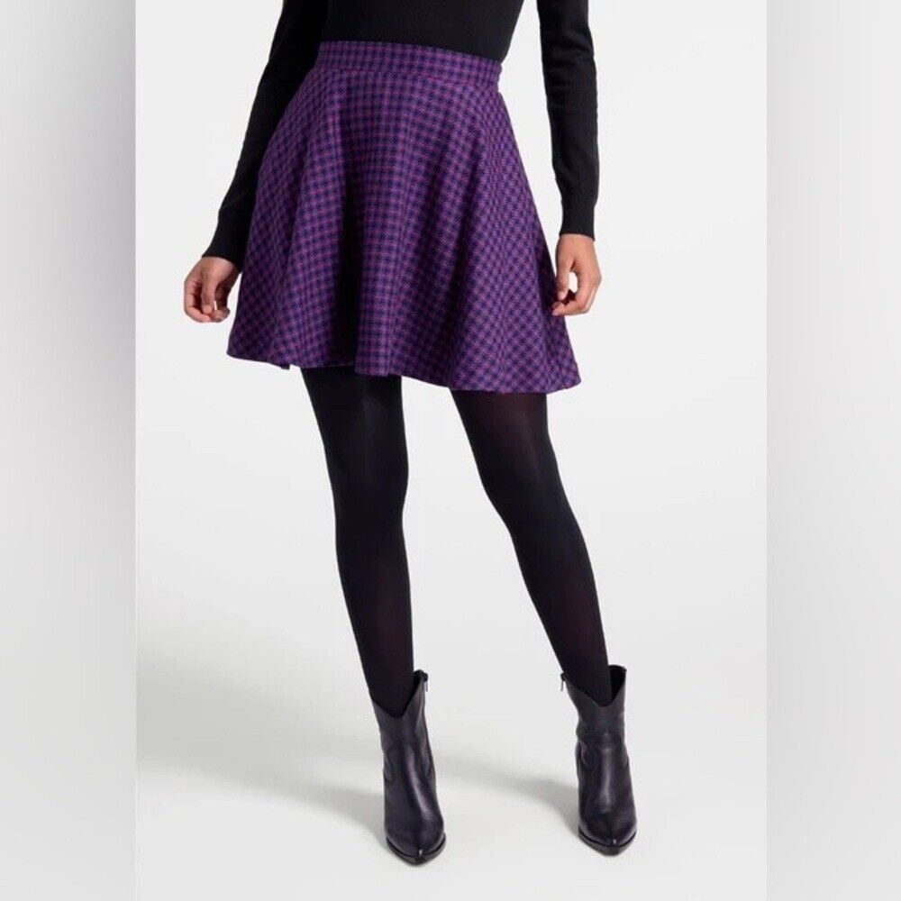 NWT ModCloth Plaid Skater Short Skirt With Pockets Blue/Black/Pink Size Large