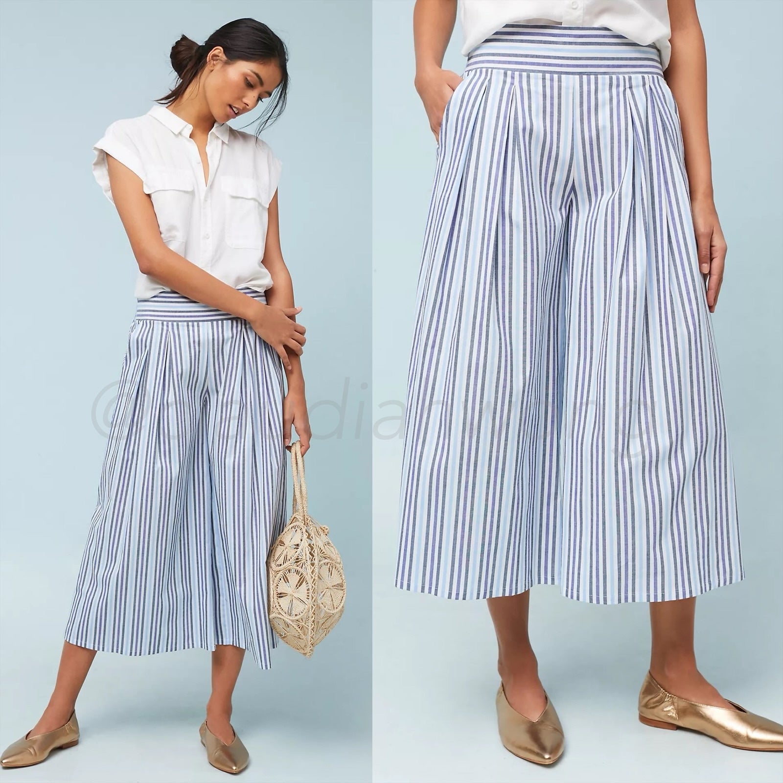 MISA Alaina Striped Pleated Wide Leg Cul