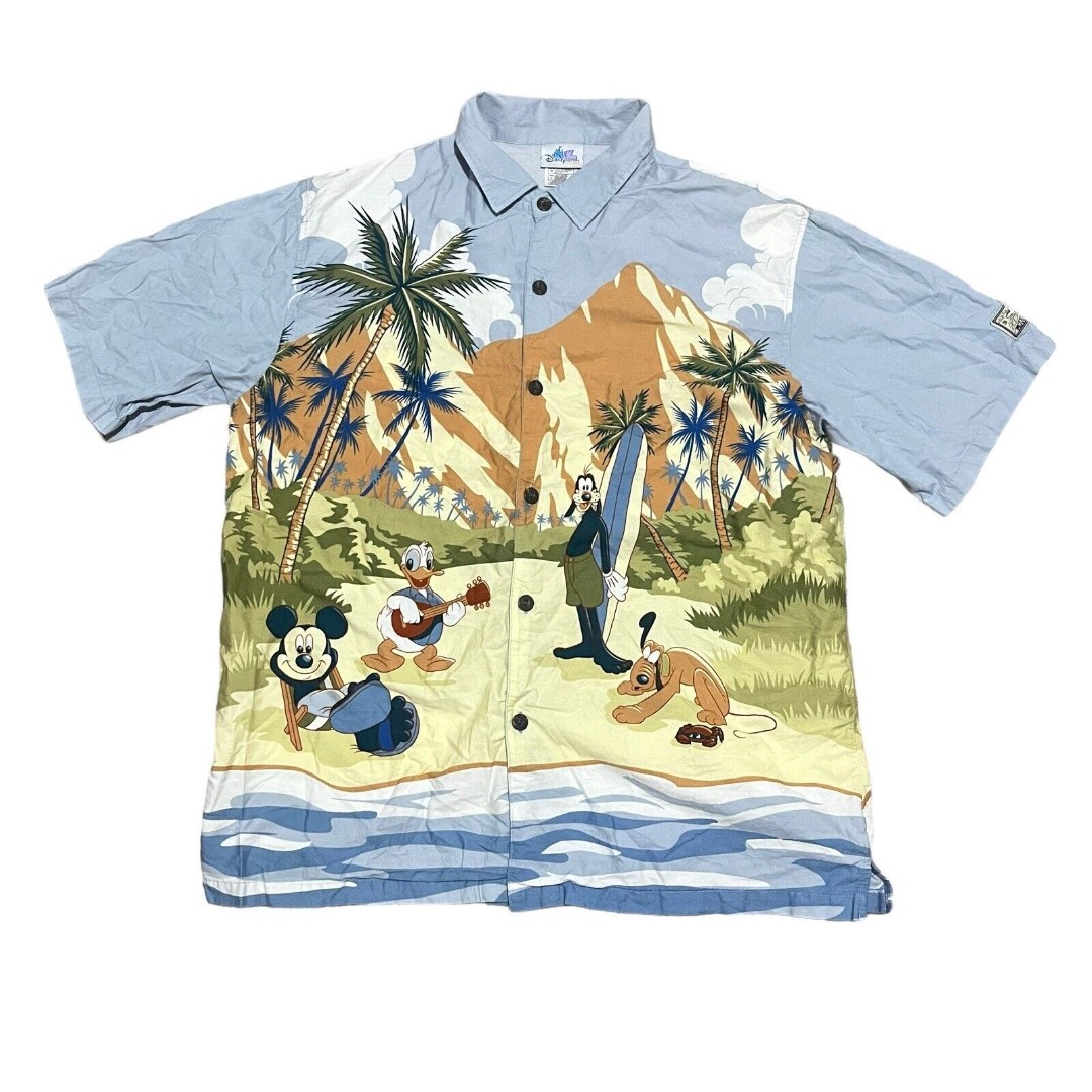 Disney Disneyland Resorts Men's Hawaii Shirt Large Mickey Mouse, Goofy, Pluto