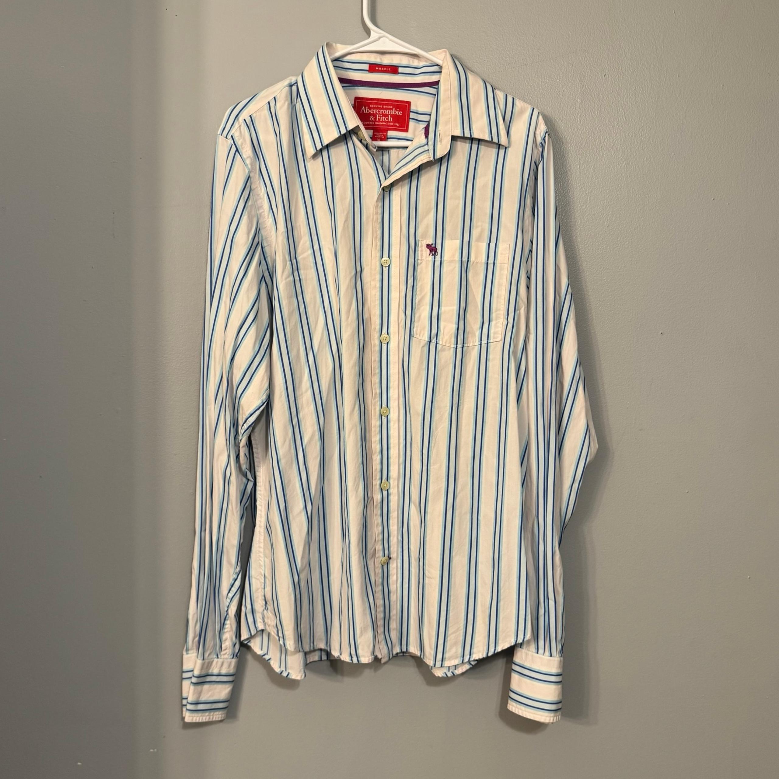 Abercrombie & Fitch Shirt Mens XL Blue White Striped Button Up Long Sleeve VTG