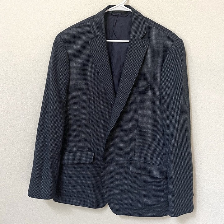 PSYCHO BUNNY | Mens Navy Textured Wool Two Button Blazer Work Evening | Size 44R