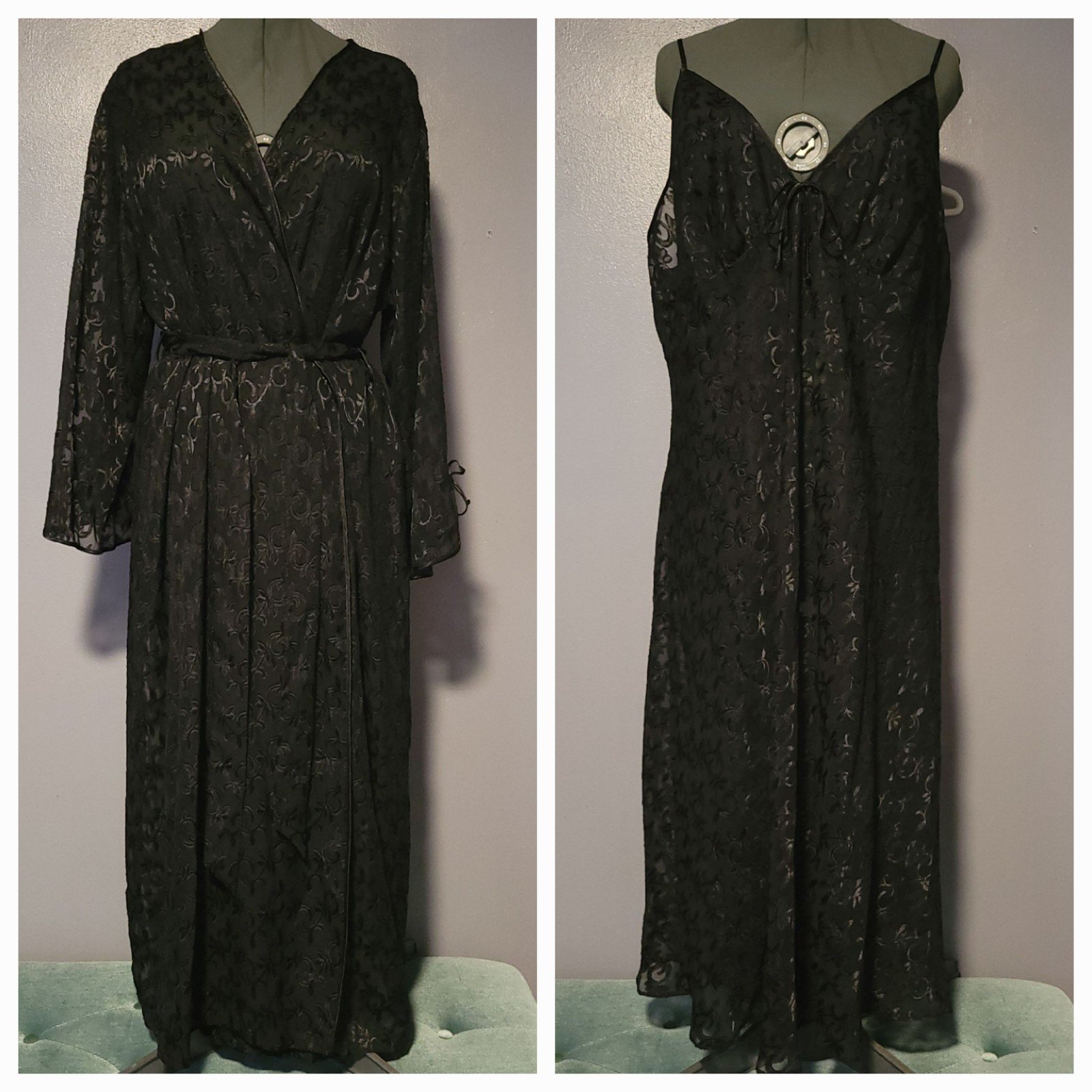 Halston Black Patterned Two Piece Sleepwear Set