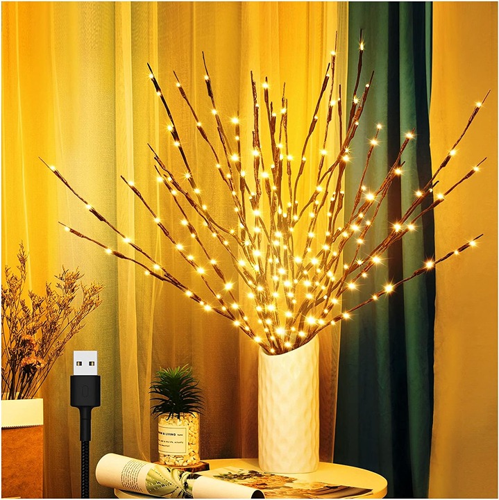 Pack Twig Lights, Prelit Branches, USB Plug in Branches Lights with 60 LED Bulb