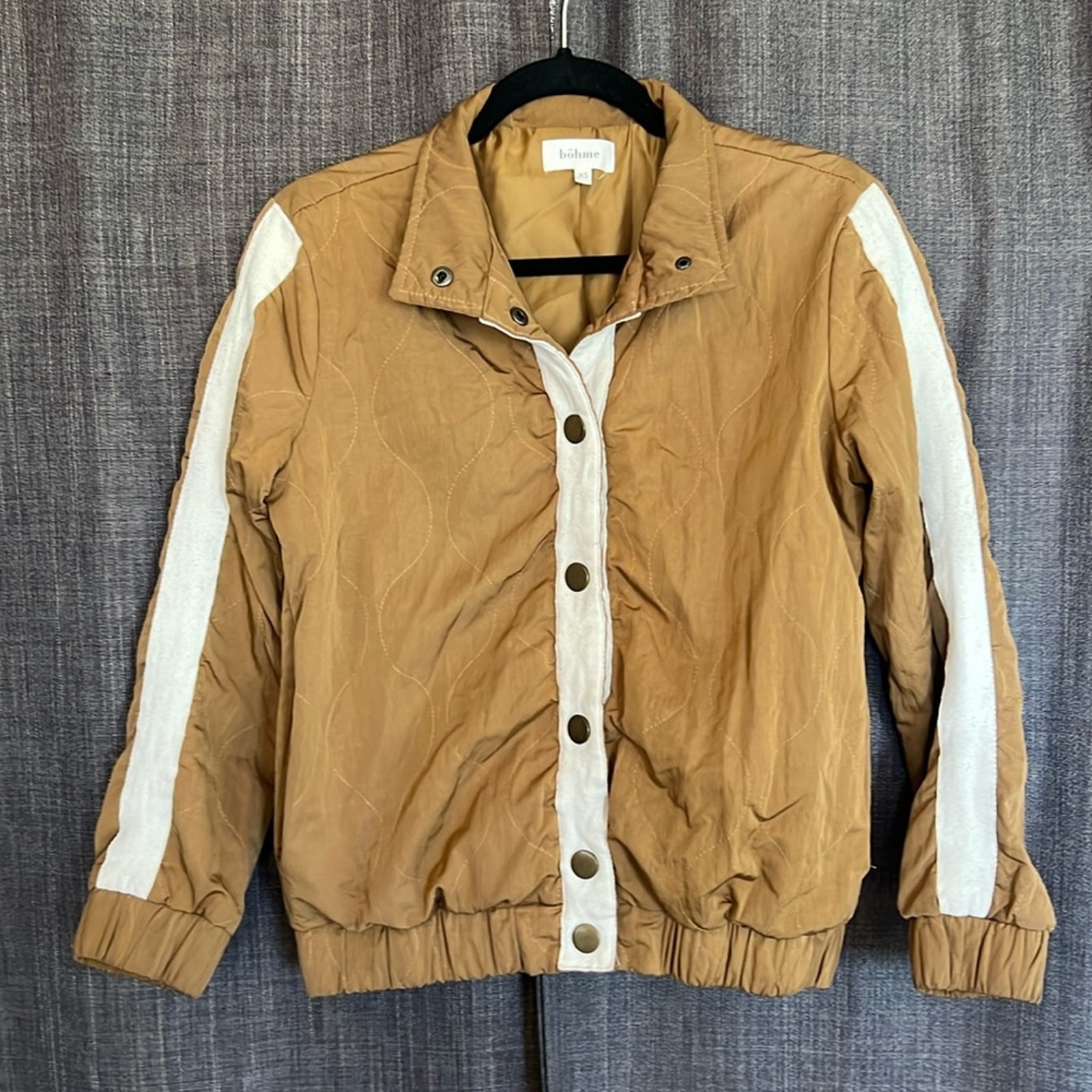 Bohme brown puffer bomber jacket snap closure quilted size XS