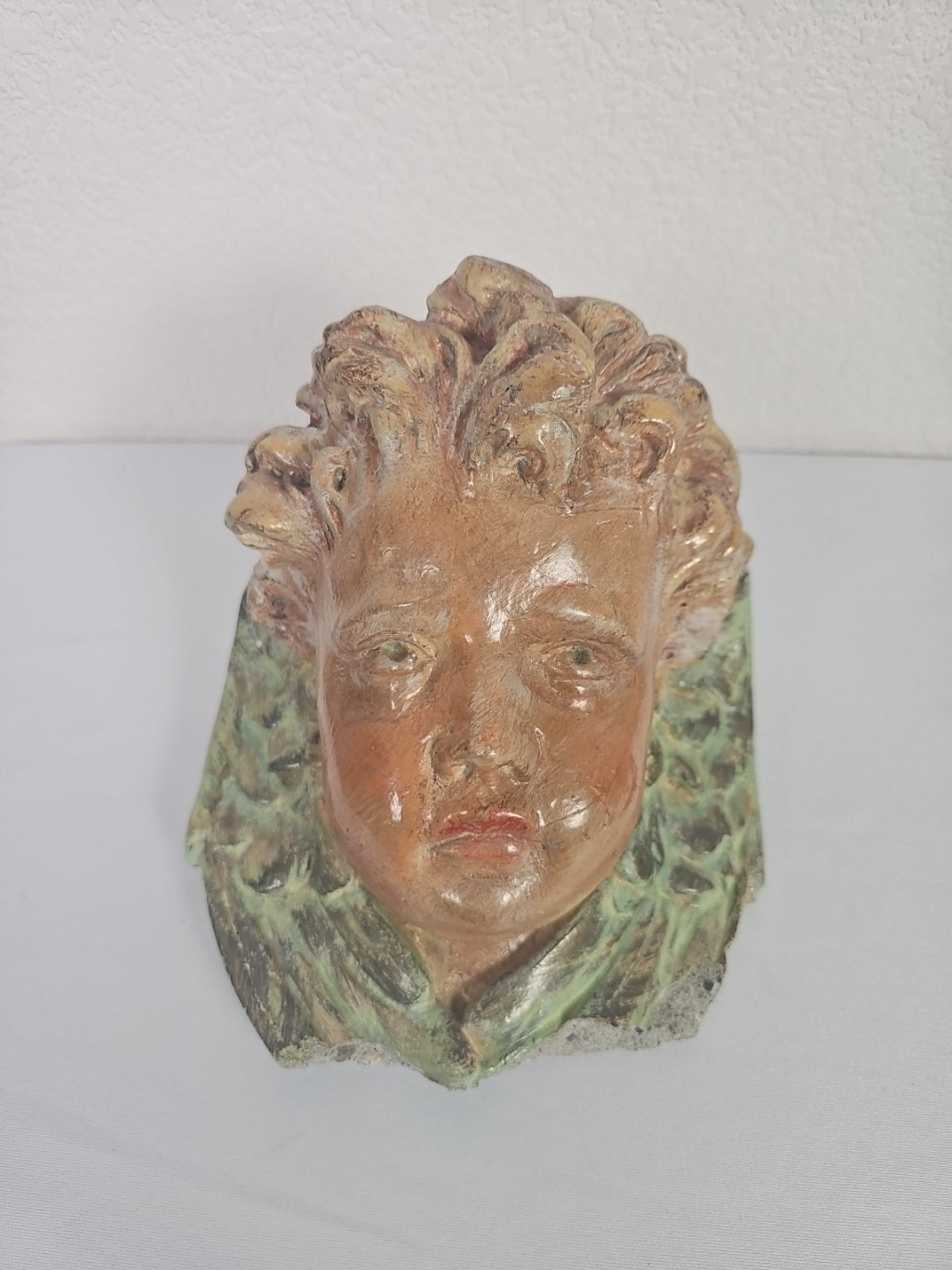 Vintage Angel Cherub Face Wall Sconce Shelf Bracket Winged Plaque