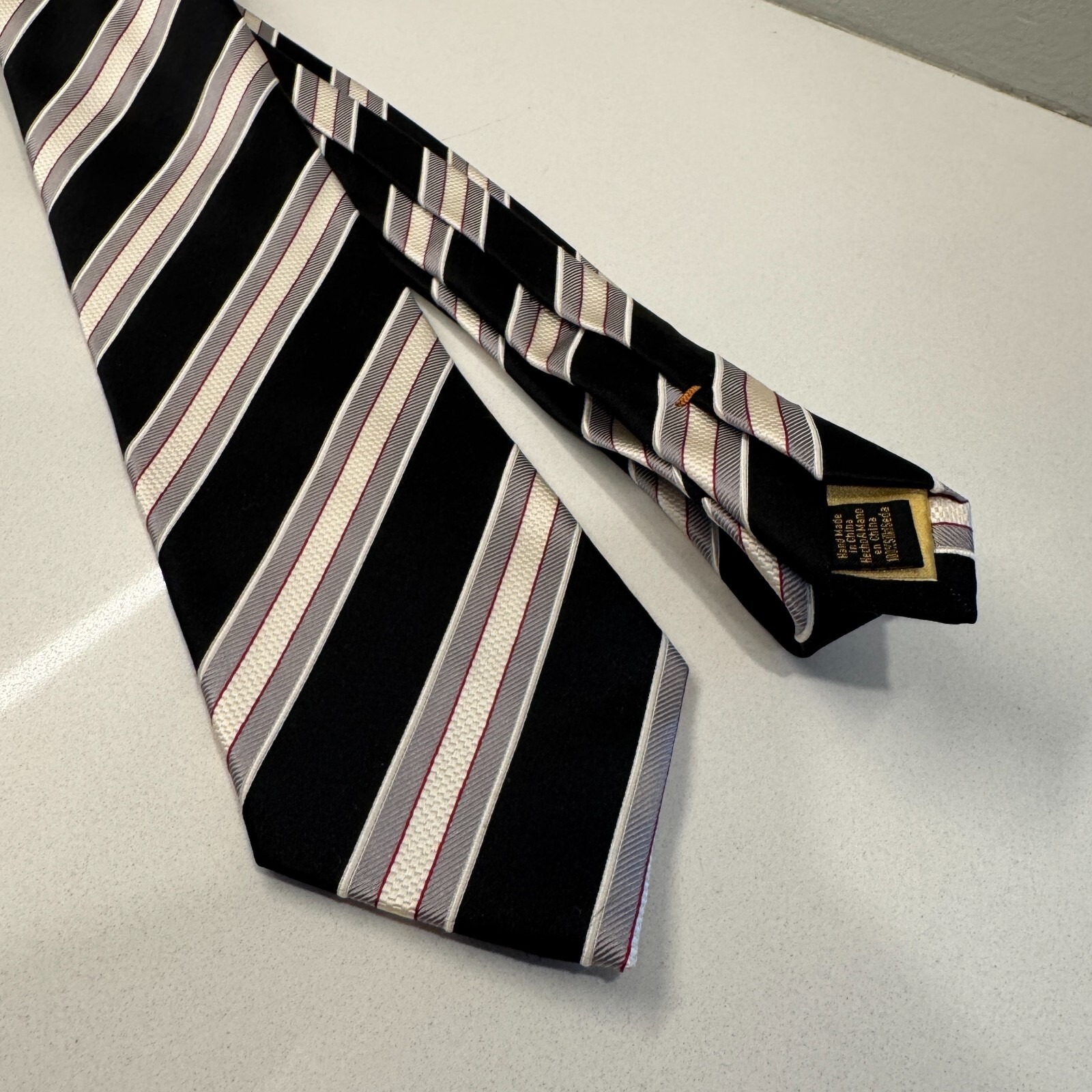 Donald J Trump Tie Black Stripe Signature Collection 100% Silk Gold Bar Necktie