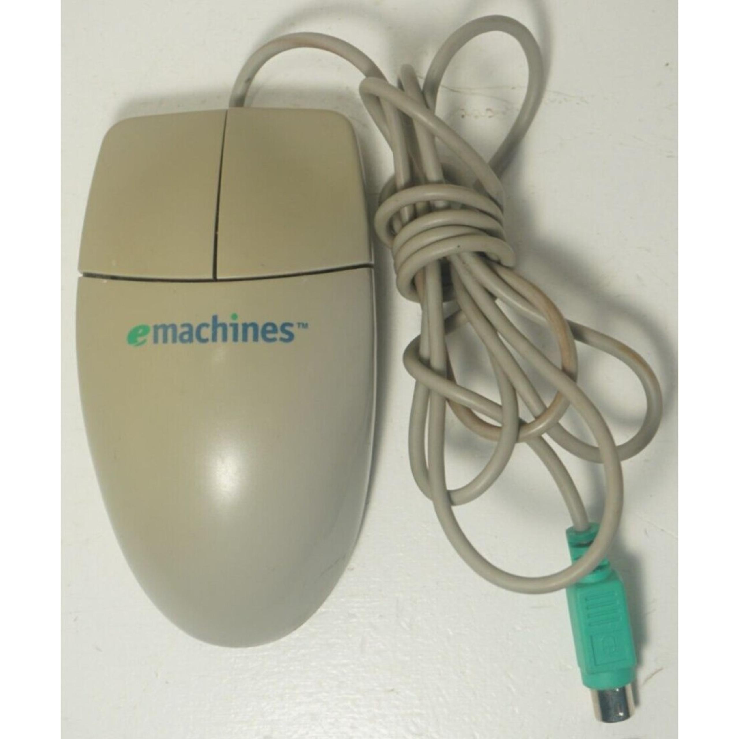 Vintage EMachines Two-Button PS2 Grey Track Ball Wired Ergo+ Mouse Retro 1990's