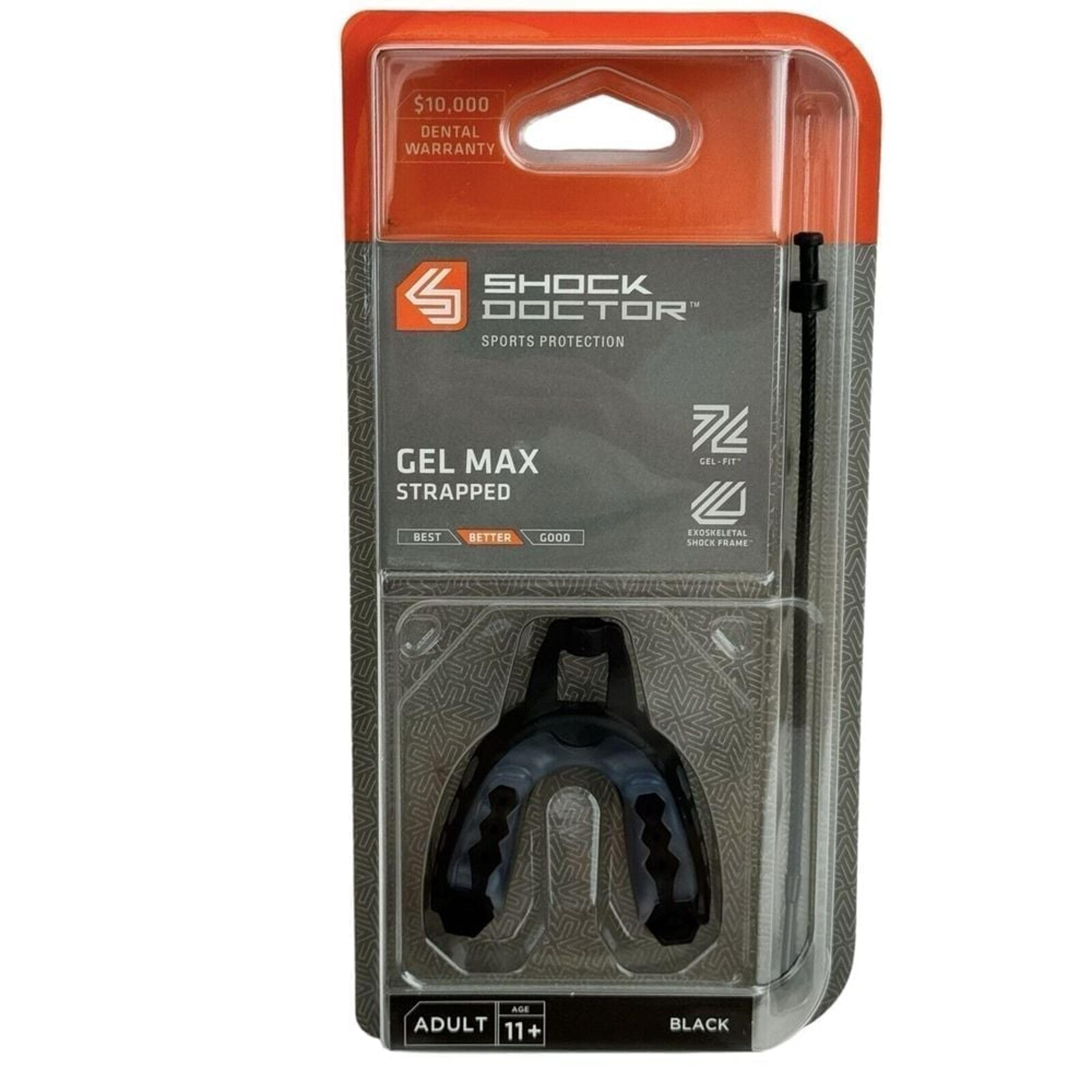 Shock Doctor Mouthguard Gel Max Strapped  Sports Adult (Age 11+) Black 6211A NIP