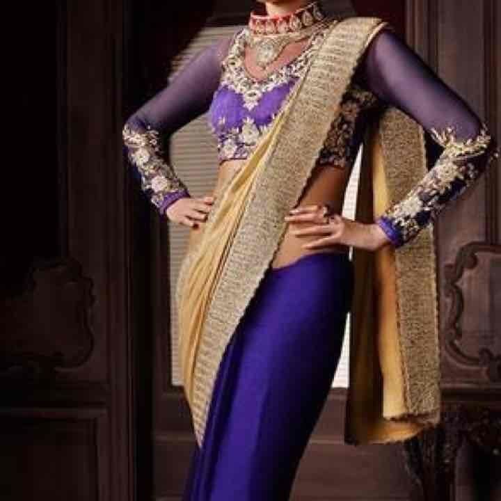 Dark purple golden beige shaded net saree (FINAL PRICE)
