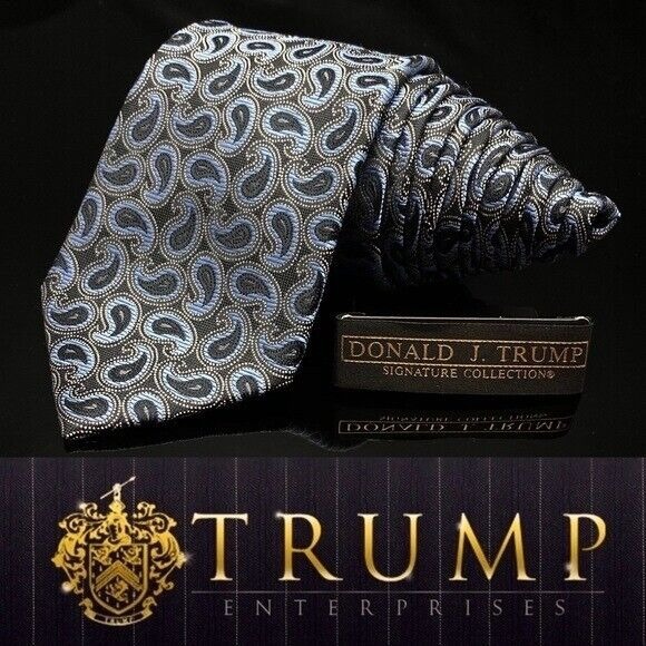 DONALD J. TRUMP~ SIGNATURE COLLECTION Blue Black Paisley NECKTIE POWER TIE