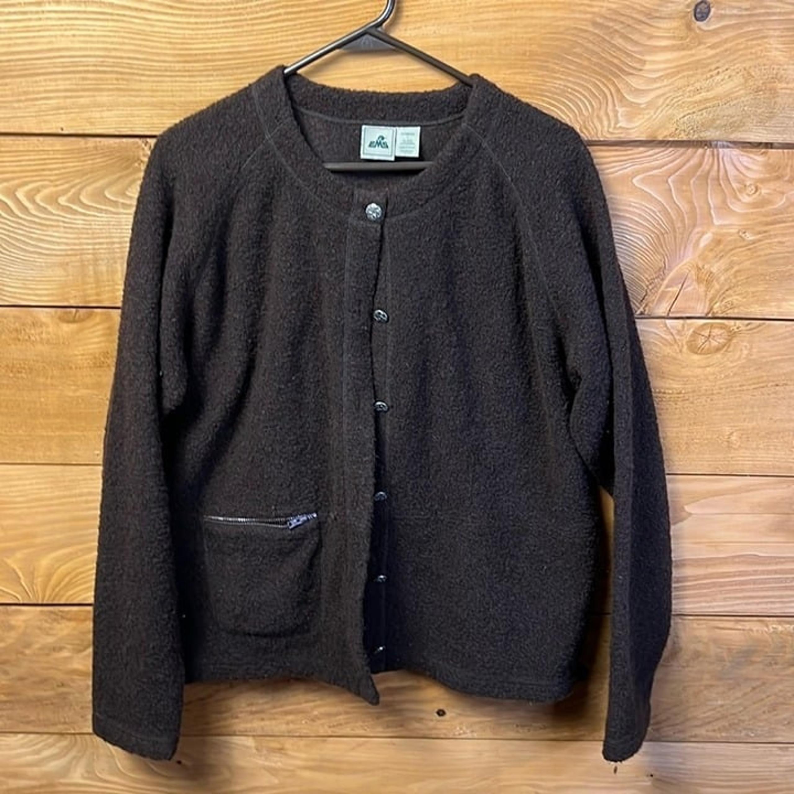 WOMENS EASTERN MOUNTAIN SPORTS EMS XL LARGE BROWN WOOL CARDIGAN SWEATER