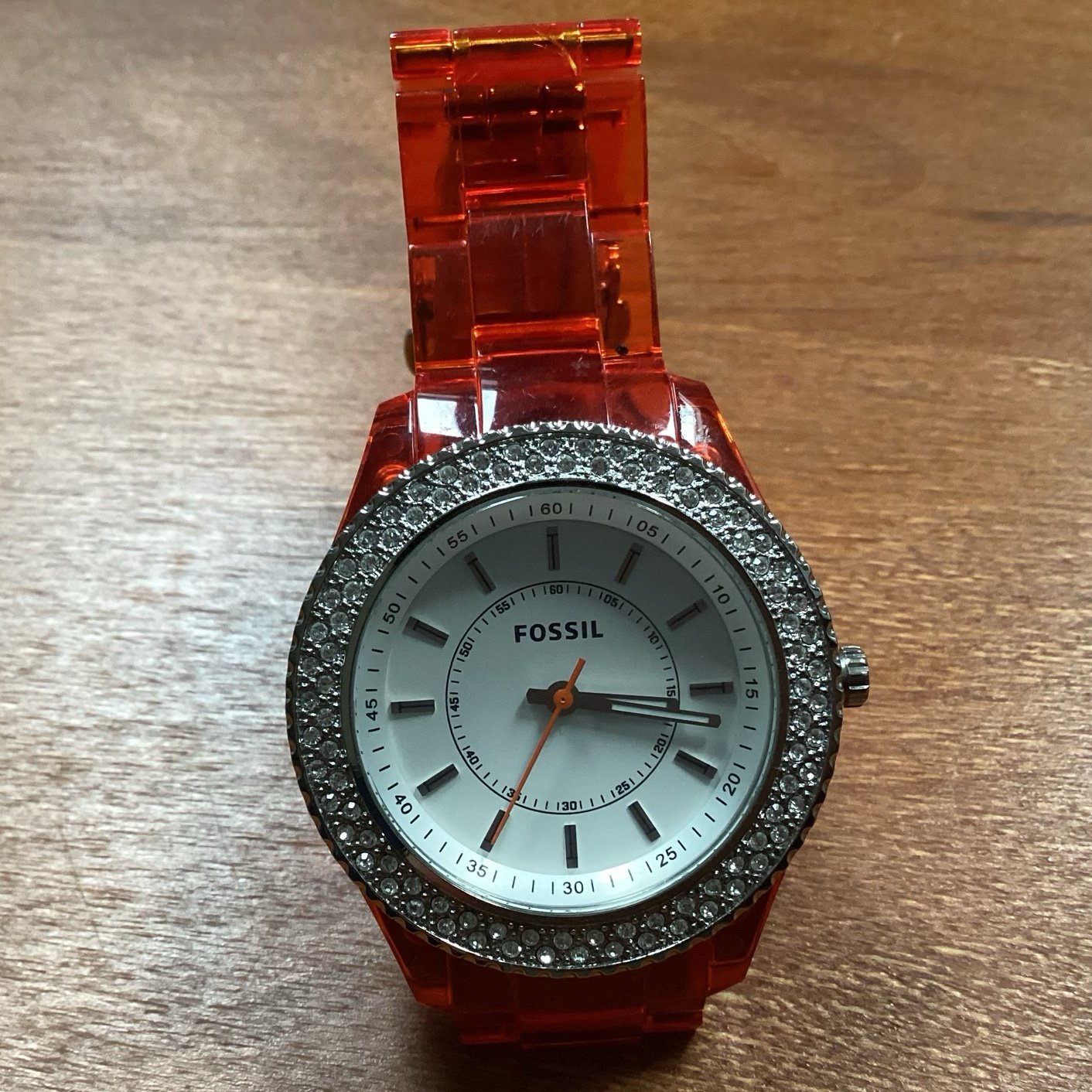 Fossil Stella Orange Acrylic Women’s Watch With Crystal Accented Bezel