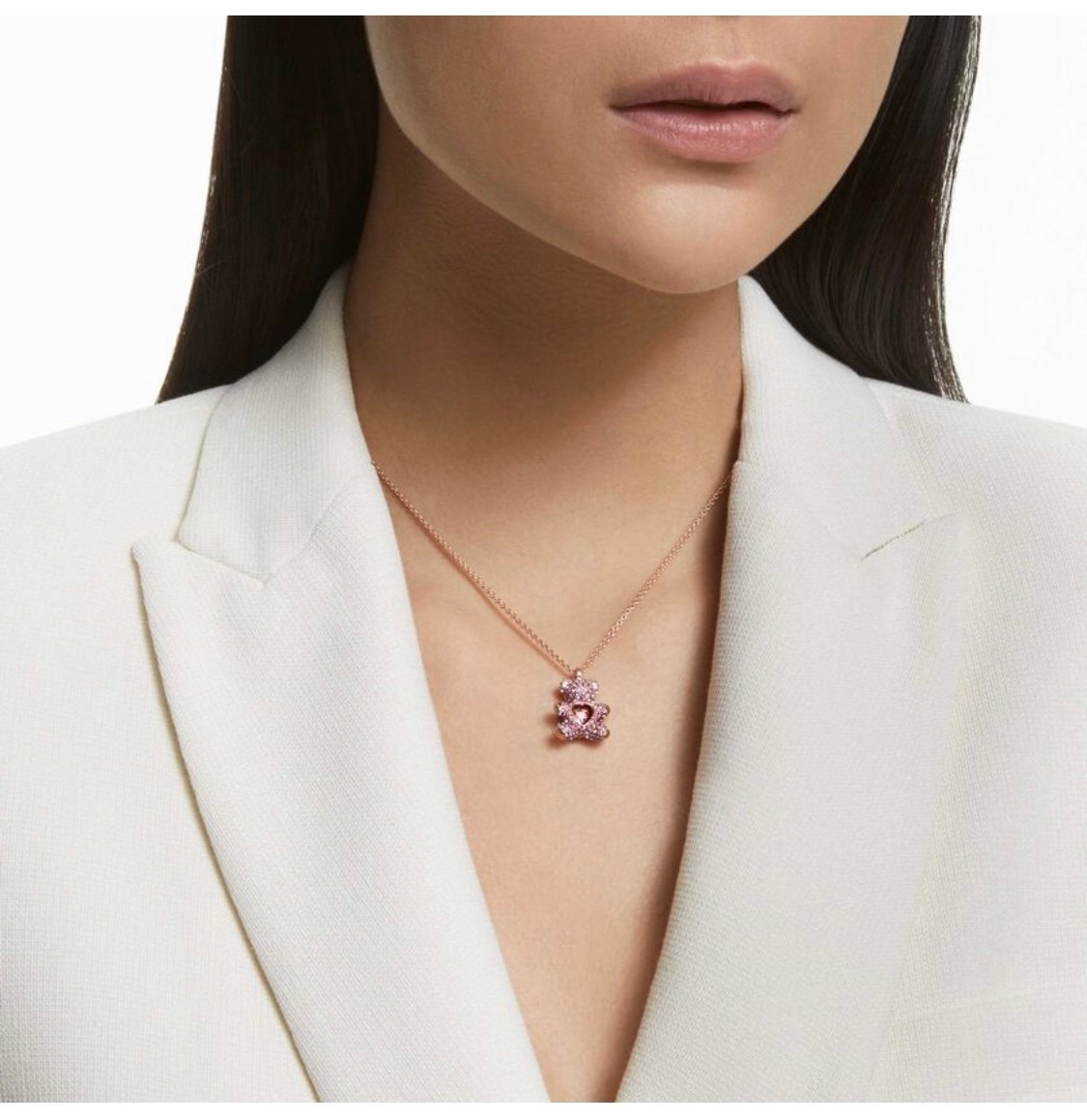 Swarovski Rose Gold-Tone Plated Pink Teddy Pendant Necklace