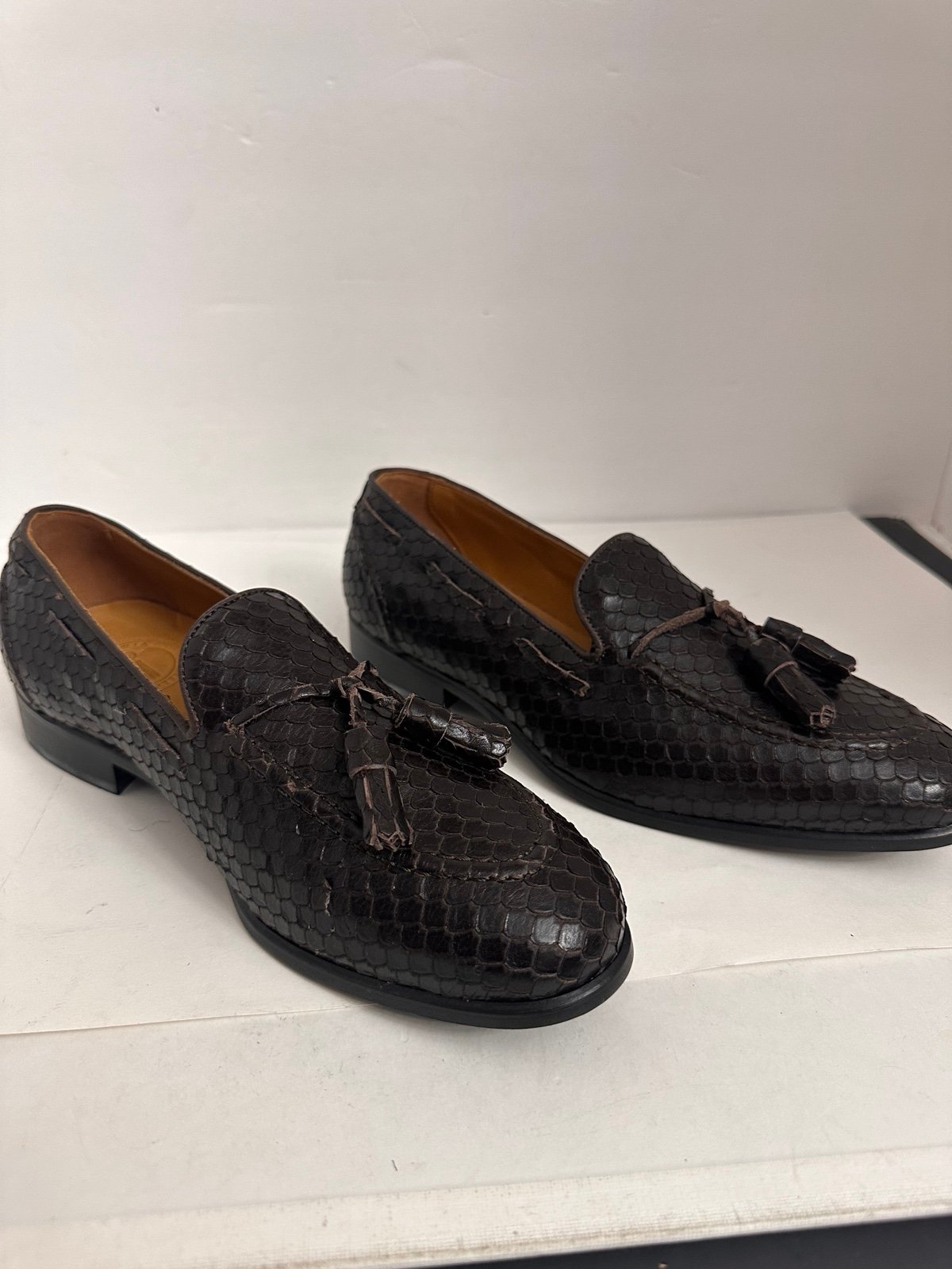 Italian mens handmade dark brown leather loafers Lionello martino size 10- 43