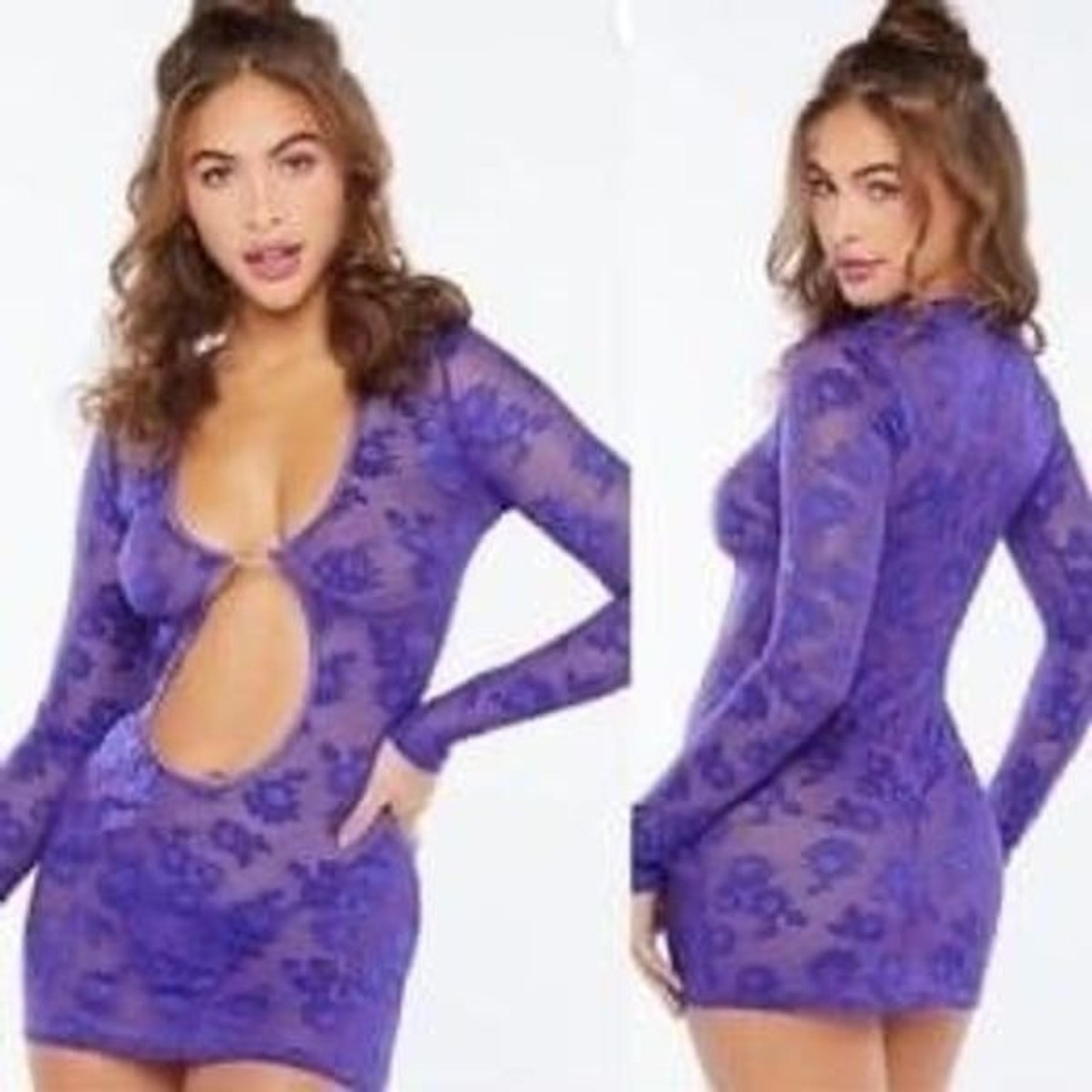 SAVAGE X FENTY | Strap Up Long Sleeve Purple Lace Slip Dress Women’s Size Medium