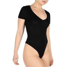 Deep V-Neck Black Short Sleeve Bodysuit
