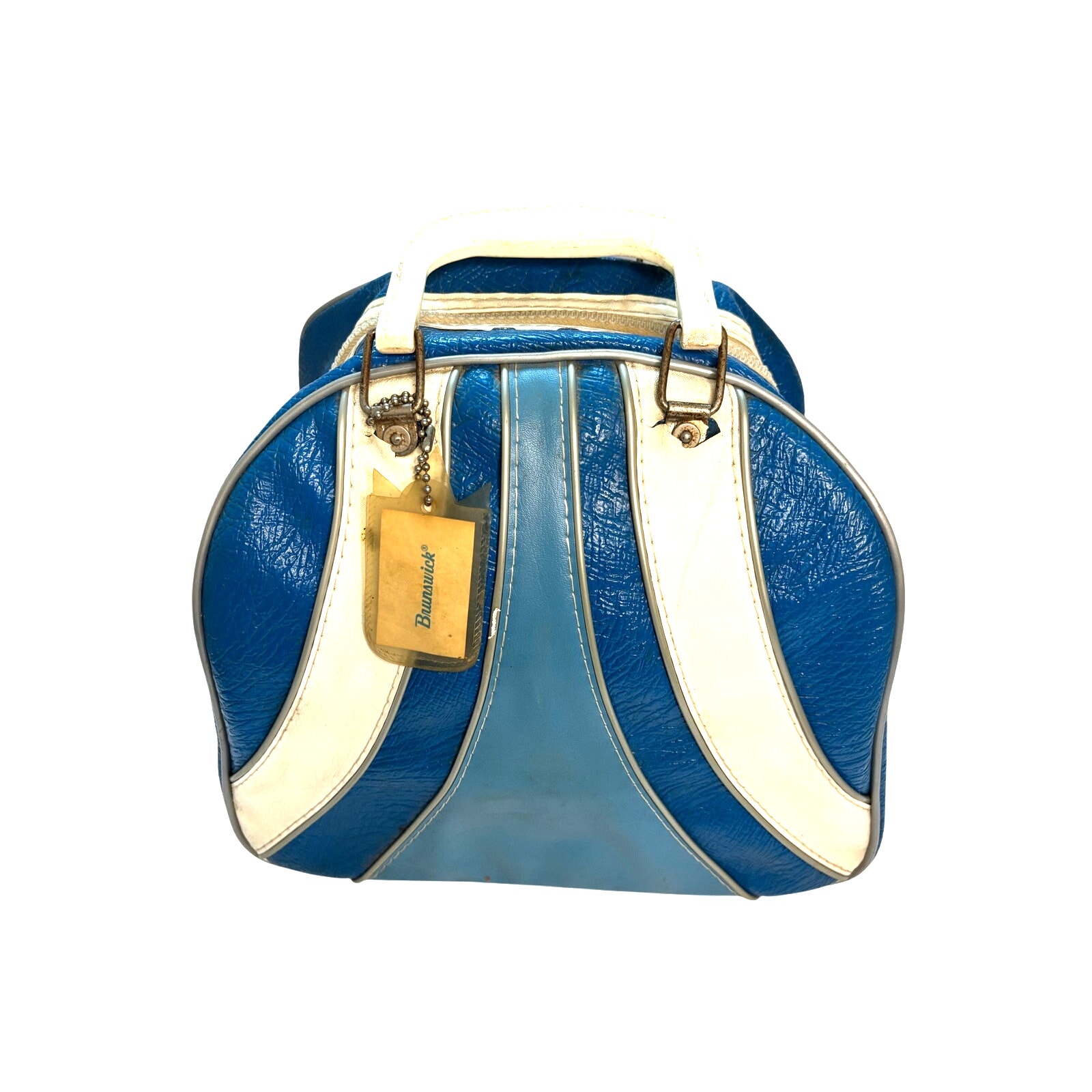 Vintage Brunswick Bowling Ball Bag w Stand Blue and White 2 Handles Some Damage