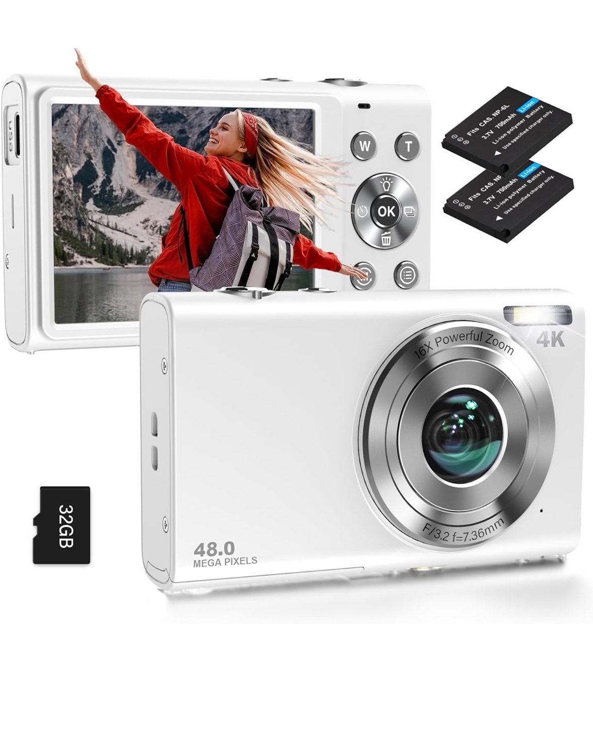 Digital Camera, Autofocus UHD 4K Vlogging Camera with 32GB Card, 48MP 16X Digita