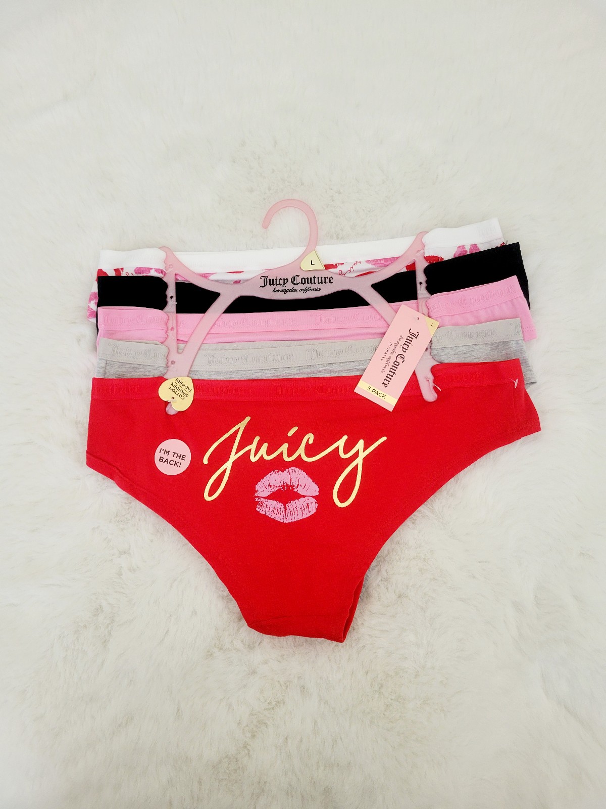 JUICY COUTURE BRAND NEW 5-PACK COTTON SPANDEX PANTIES SIZE L