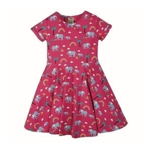 Frugi Pink Rainbow Elephant Twirl Dress Sz 4-5
