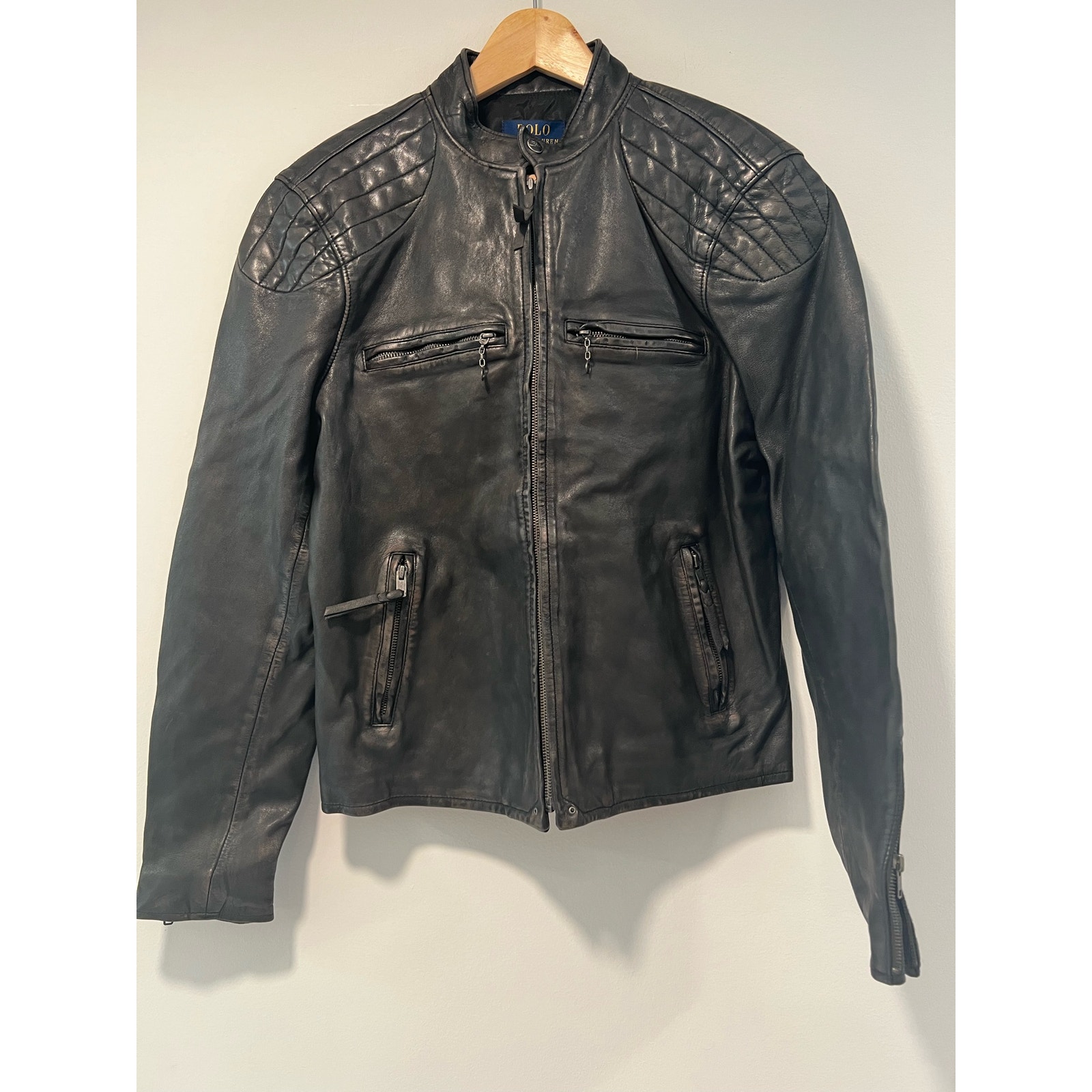 NWT Polo Ralph Lauren Lamb Leather Moto Jacket Quilted Zip-Up Black