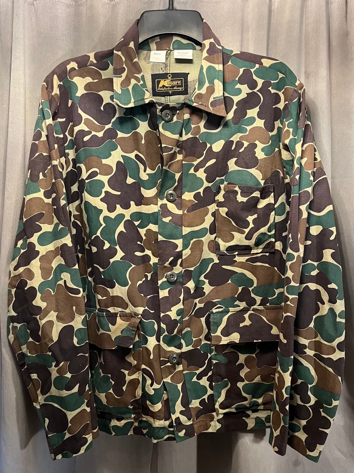 Vintage Kmart Button Up Camo Collared Coat Brown Green Black Tan Size Medium
