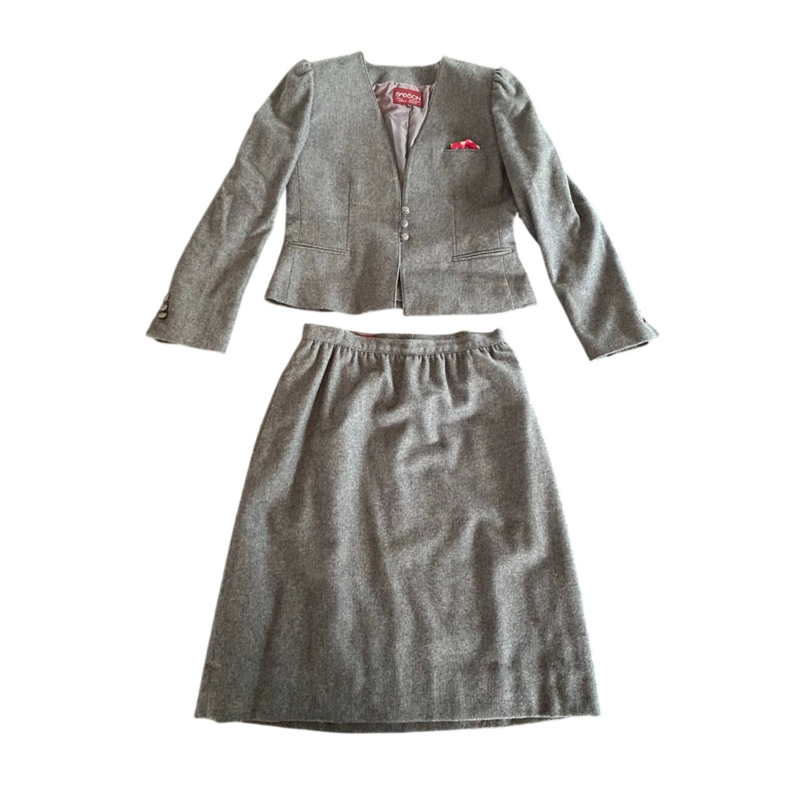 Sasson Vintage Wool Paris New York Matching Set Blazer Two Skirts Grey Red Sz 10