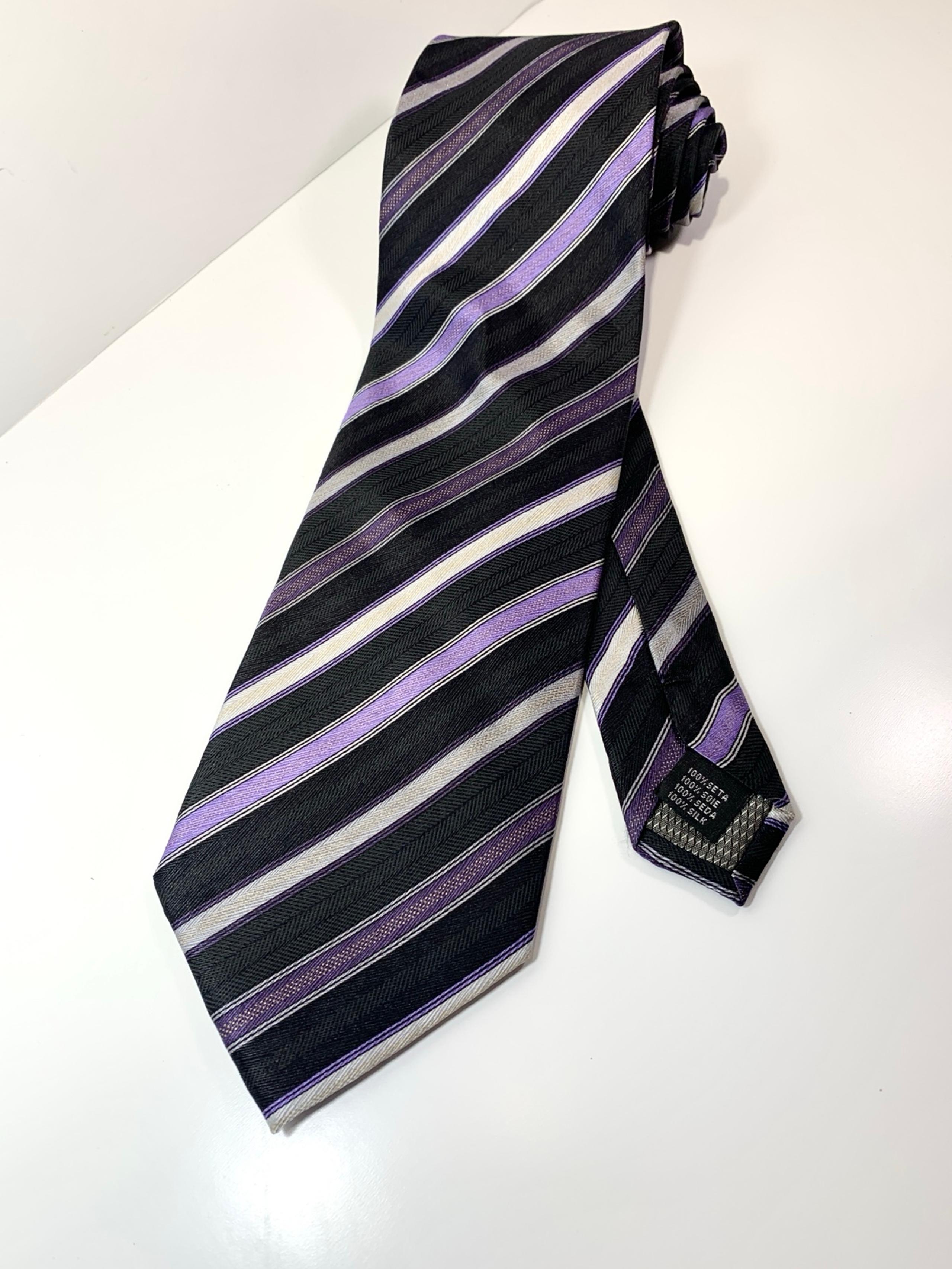 Rep Tie silk Alexander Julian black purple silver men’s neck tie
