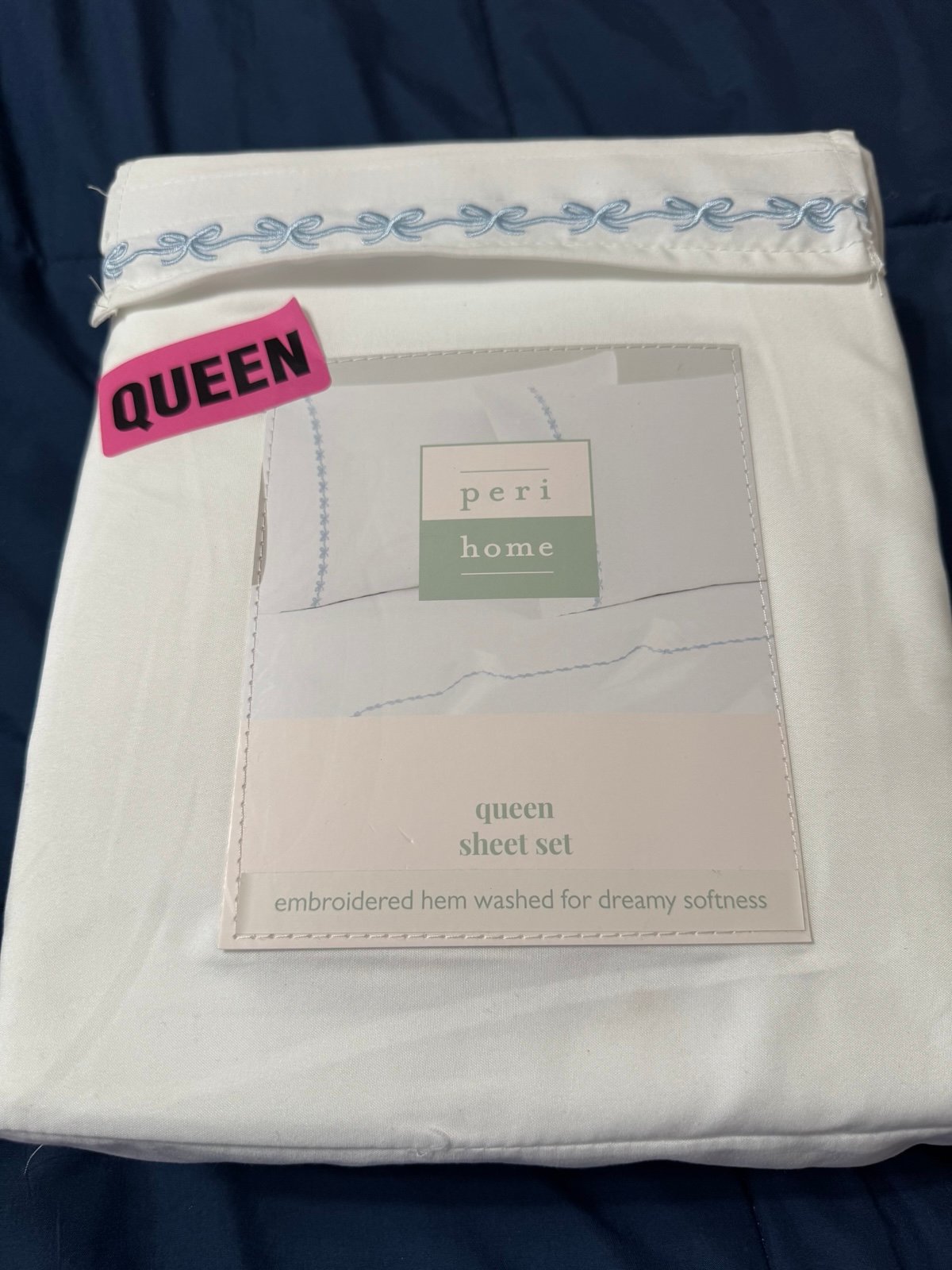 Peri Home Queen Sheets blue bow design