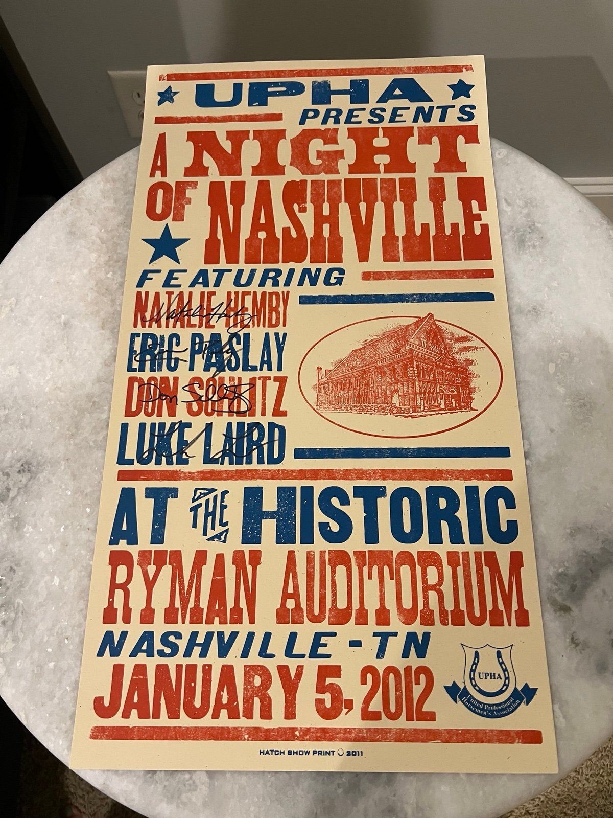 A Night of Nashville Hatch Show Print Autographed Jan 5, 2012 Ryman Auditorium