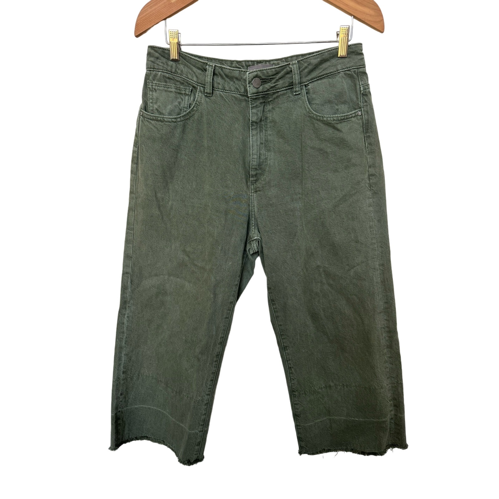 DL1961 Hepburn Cropped Wide-Leg Jeans Cotton Amalfi Green Women's Size 29