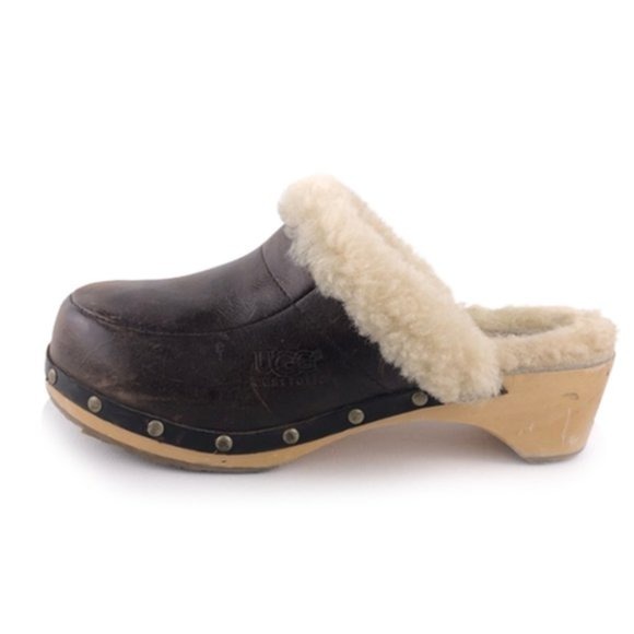 UGG Kalie Sheepskin Studded Wooden Clogs 7