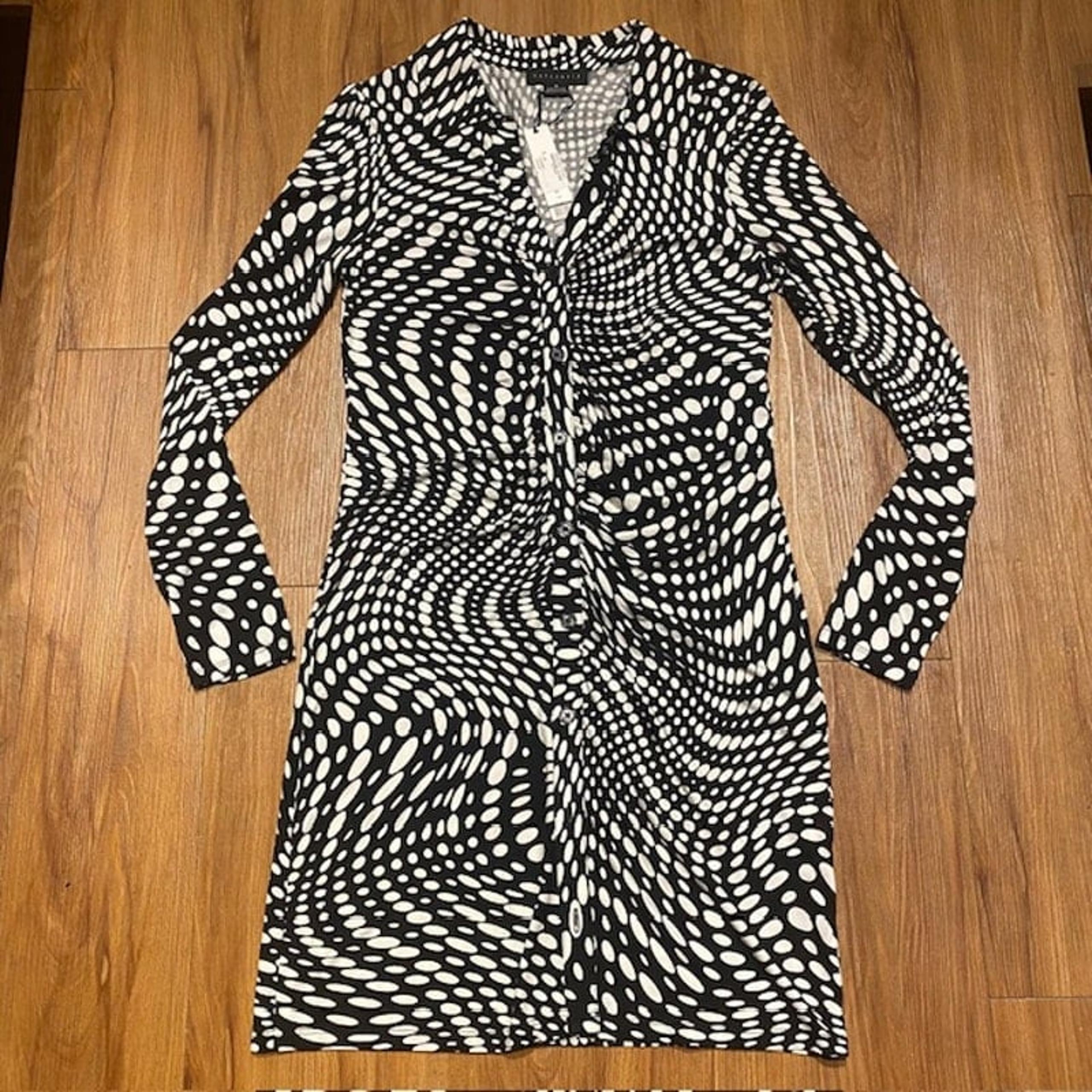 Sanctuary Daydream Knit Dress Jersey Op Art Mod Collared V-Neck Women's Medium