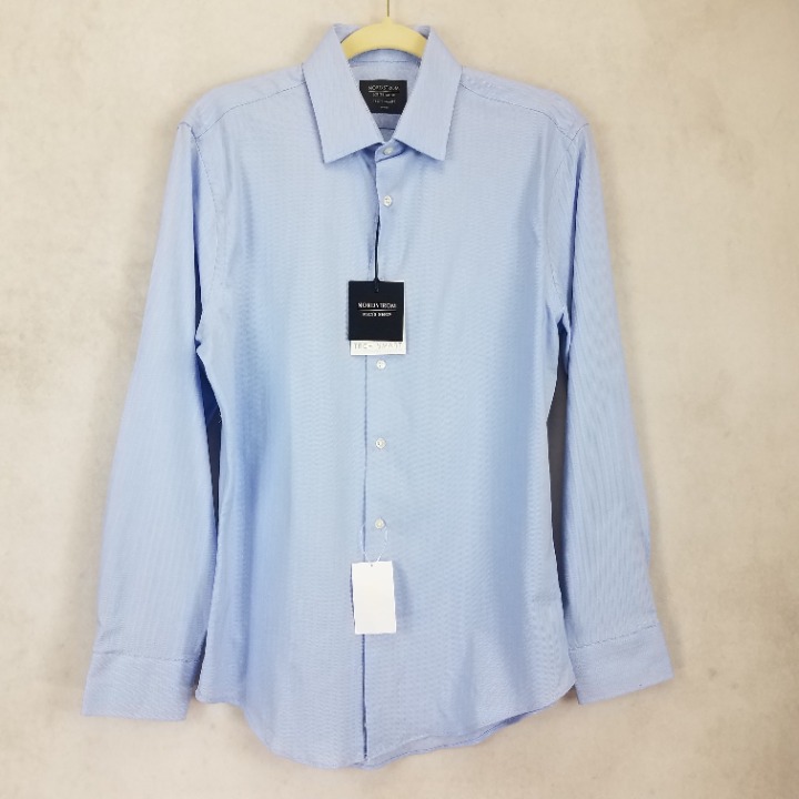 NEW Nordstrom Men's 15 32-33 Tech-Smart Long Sleeve Dress Shirt in Blue NWT 70