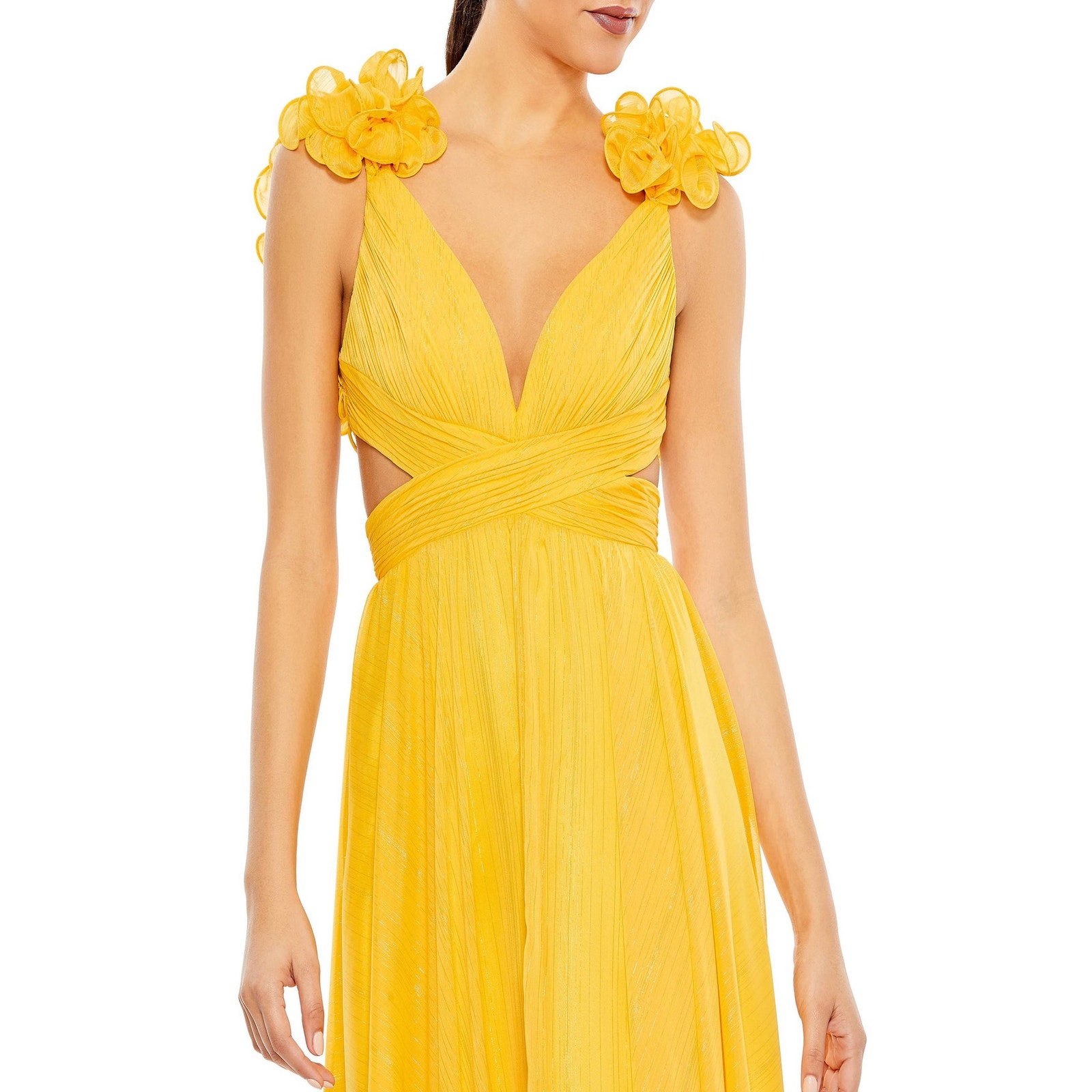 Mac Duggal Chiffon A-Line Evening Gown Sleeveless Yellow