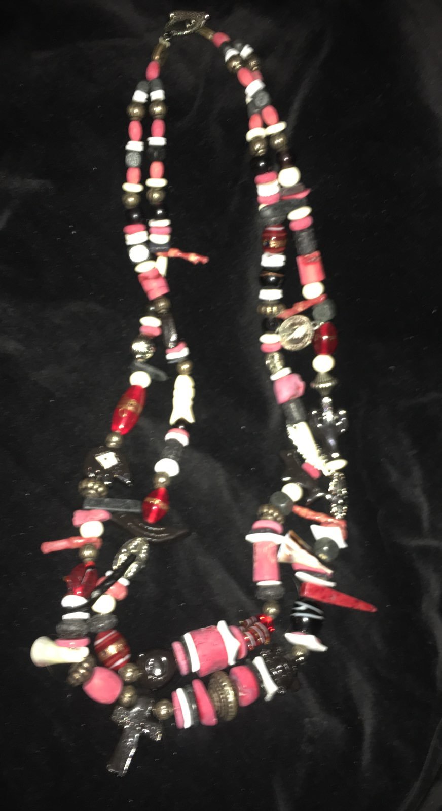 Coral W/ Multi Stones Double Strand Neck