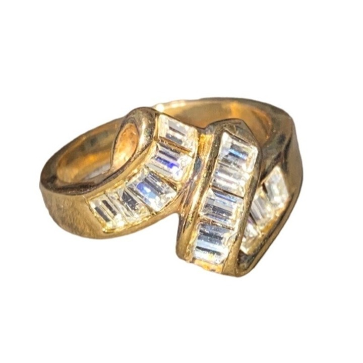 Ring 6/7 Gold Plated CZ Cubic Zirconia Baguette Women