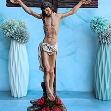 Ebros Jesus Christ On Cross W/ Rose of Sharon Base Decorative Crucifix Statue
