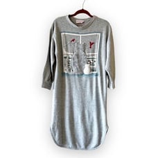 Vintage Kittens Gray Nightgown S/M 80s Sleepwear Fuzzy Cats Sweatshirt Gown