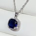 Sterling Silver Cushion Cut Blue Sapphire Diamond Halo Necklace
