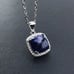 Sterling Silver Cushion Cut Blue Sapphire Diamond Halo Necklace