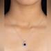 Sterling Silver Cushion Cut Blue Sapphire Diamond Halo Necklace