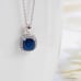 Sterling Silver Cushion Cut Blue Sapphire Diamond Halo Necklace