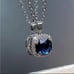 Sterling Silver Cushion Cut Blue Sapphire Diamond Halo Necklace